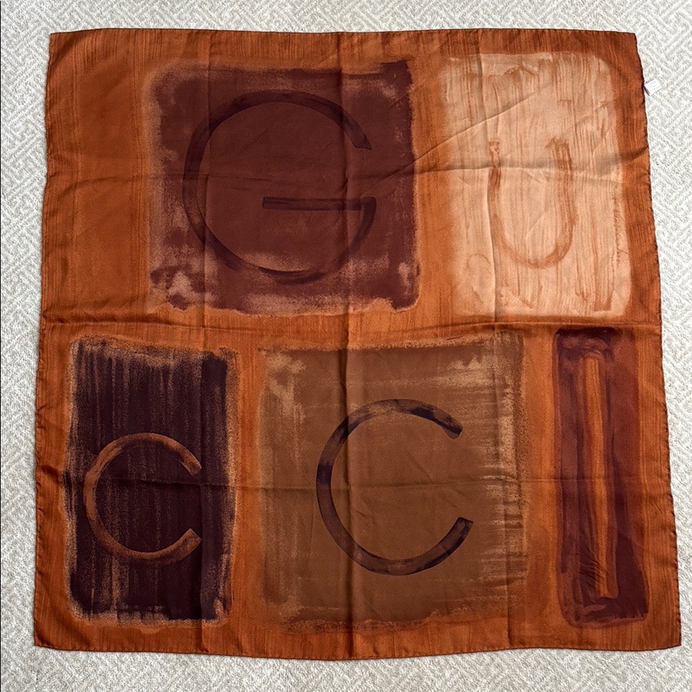 GUCCI- 34” Square Brown and Tan Scarf